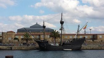 antique ship in port in ferrol