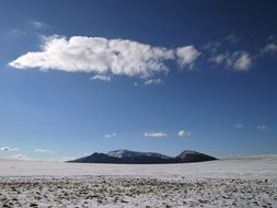 photo of a plain on a background of hills and blue sky