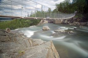 Suspension Bridge in Sweden over river rapids