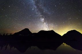 milky way in the clear night sky over the mountains