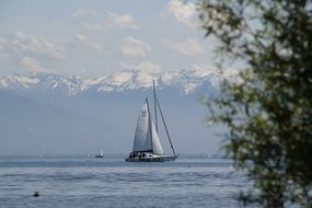 sailing boat floats on Lake Constance