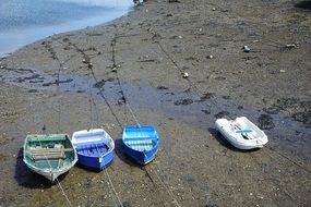 fishing boats are tied to the shore