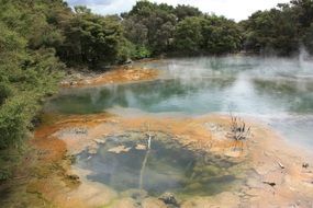 steam over hot spring