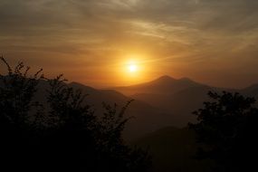 sunset over the mountains in italy, Salerno