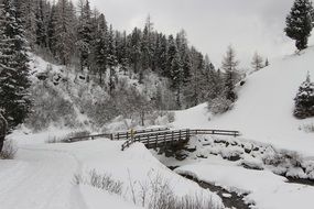 bridge over the river in the snowy alps