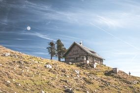 wooden chalet in the alps on a sunny day