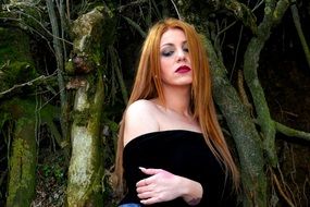 Blonde Brown Eyes woman Forest view