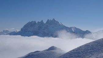 Alps in the clouds on a sunny day