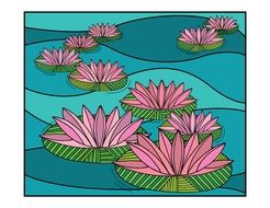 pink water lilies on a pond as a graphic illustration