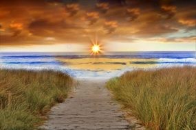 path against the backdrop of the bright sun in Spain