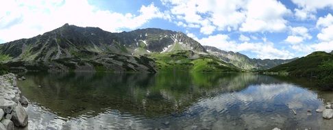 Beautiful panorama of the valley of the five ponds in the green Tatras in Poland on a clear day