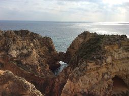 caves in the rocks on the ocean