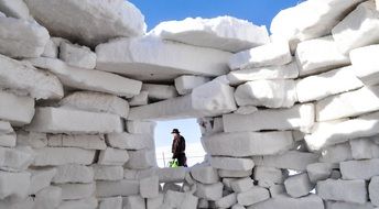 Snow shelter on countryside