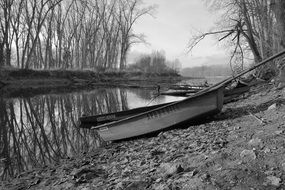 shore of the old rhine in black and white image