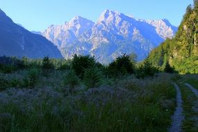 road for hiking in the picturesque alps