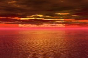 red sunset on the horizon above the water