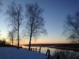 pink sunset winter landscape