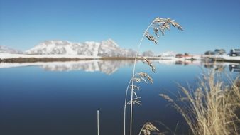 Mountains Mirroring on Lake at Winter