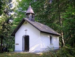 old white Chapel in Forest at summer