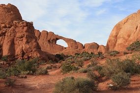 red sandstone rock formations in desert, usa, utah, Arches National Park