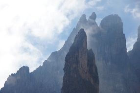 panorama of misty mountains in Italy