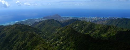 hawaiian green mountains in haze