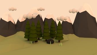 mountains and forest Abstract 3D drawing