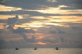 Landscape of the boating people at the sunset