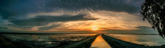 Seascape with panoramic sunset