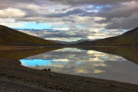 scenic sky and Mountains mirroring on lake, Iceland