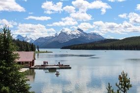 stunningly beautiful Maligne Lake on a sunny day