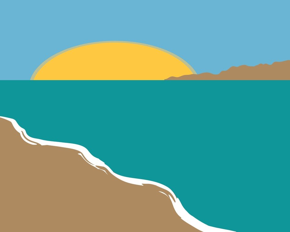 painted seashore on sunrise background as an illustration
