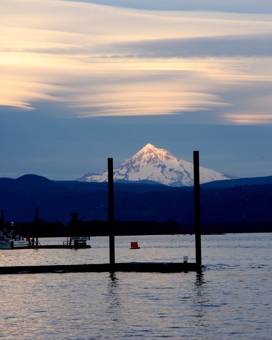 Panorama of a River Against Mount Hood in Oregon