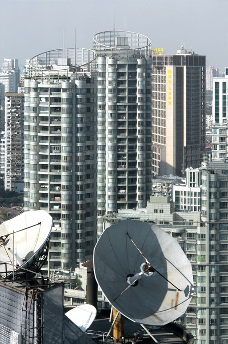 satellite dish on skyscrapers in Shanghai