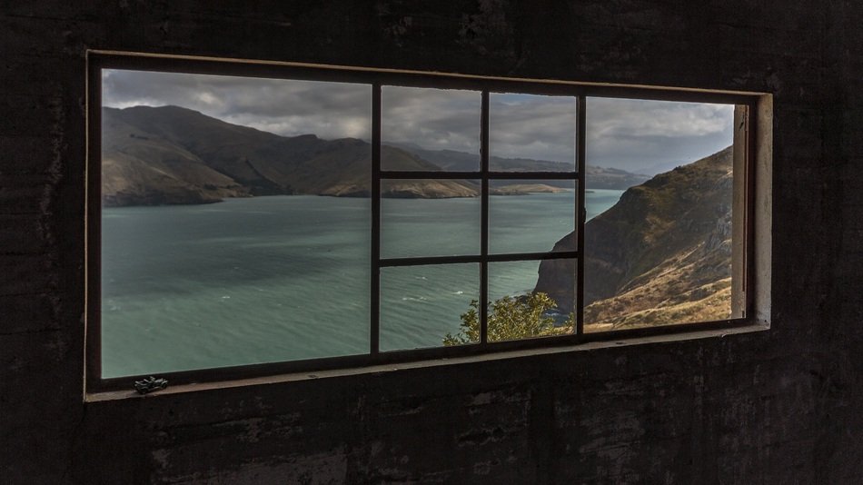 Lyttelton Harbour landscape through the window