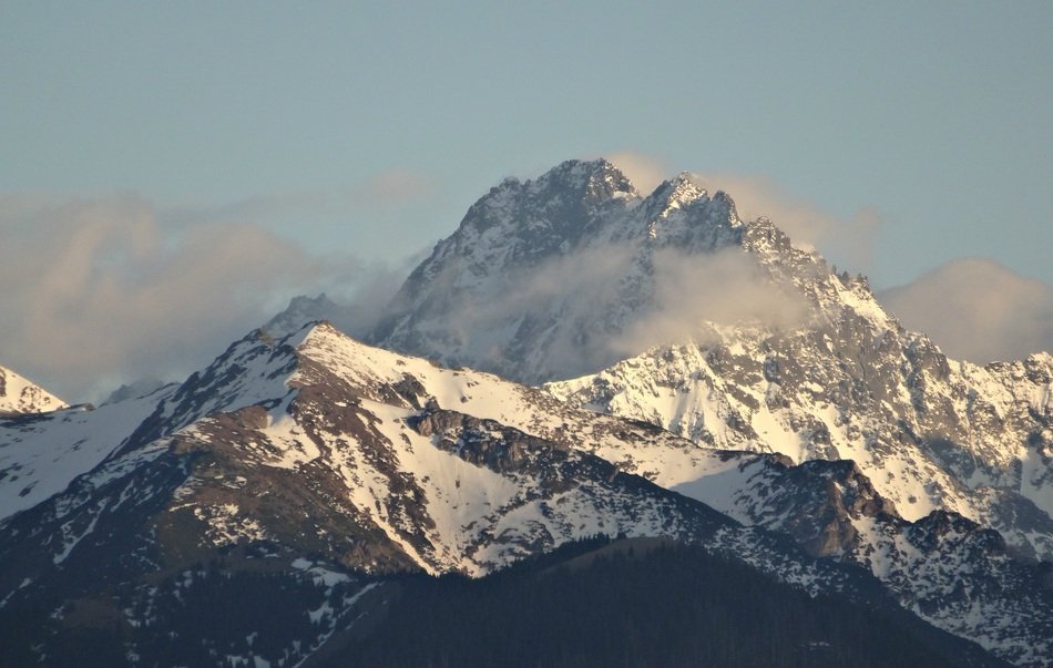 Beautiful snowy tops of Tatry mountains in Poland
