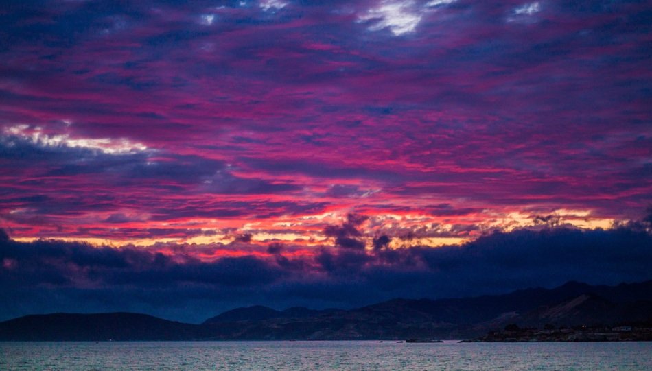 purple sunset over the ocean coast