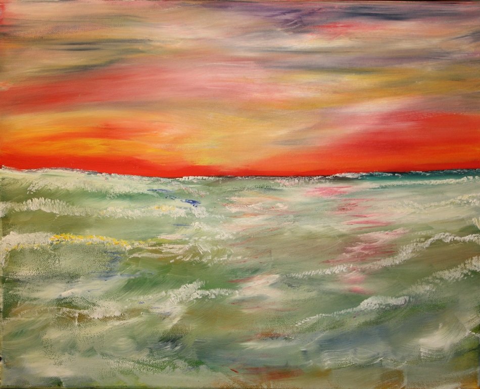 Oil painting of the seascape in summer
