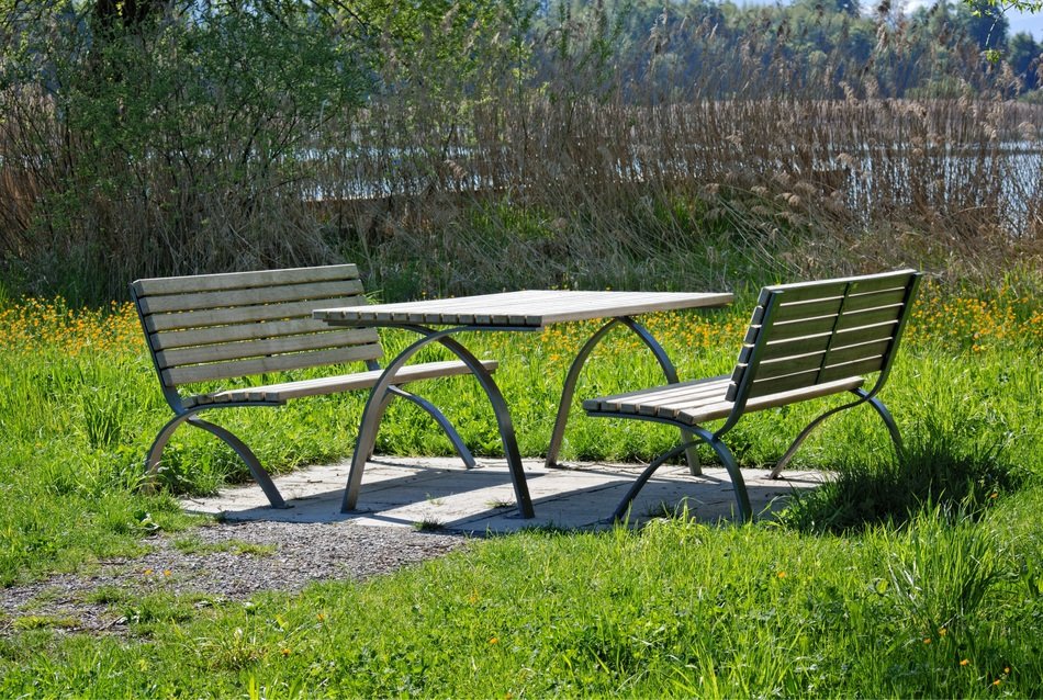 Picture of the benches on a meadow on a sunny day