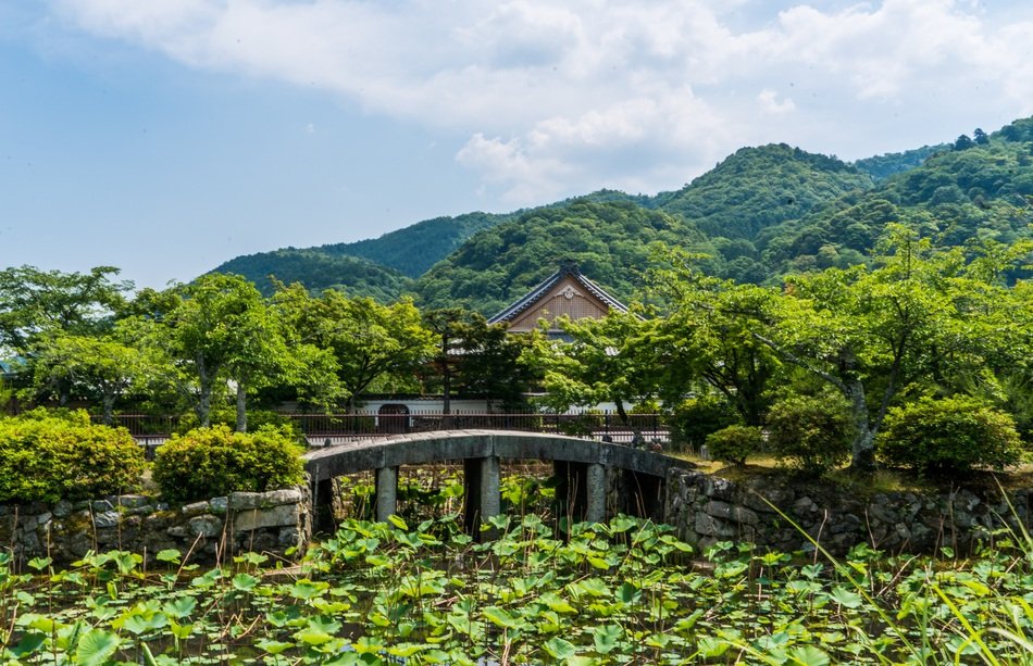 photo of a temple among beautiful nature in Kyoto, Japan