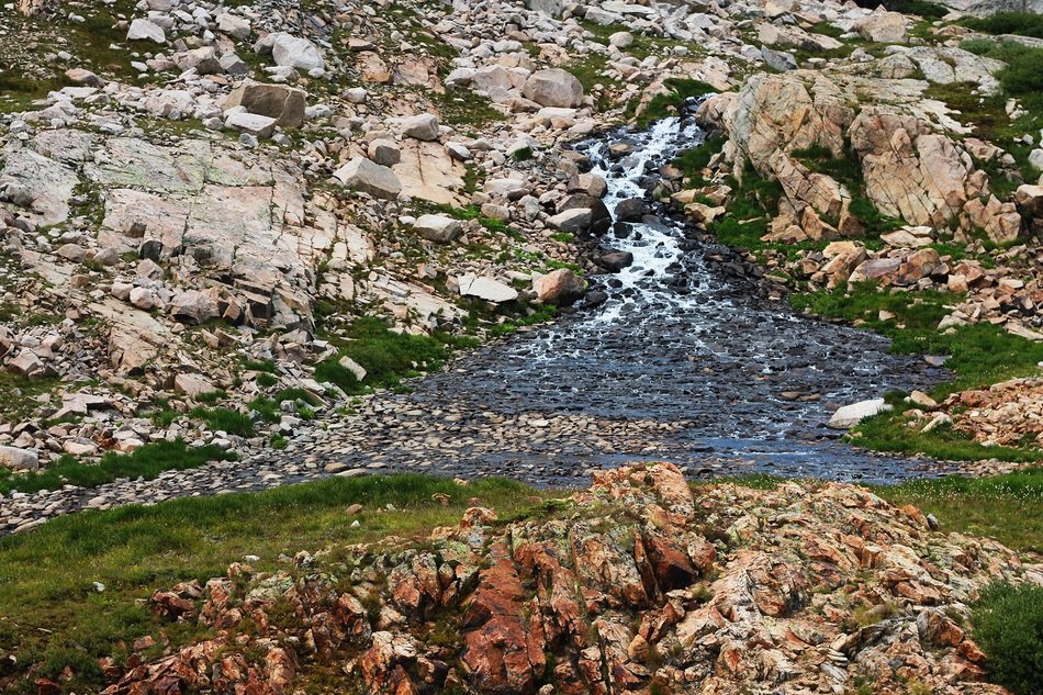 Rapid stream in the mountains among the colorful plants in Colorado
