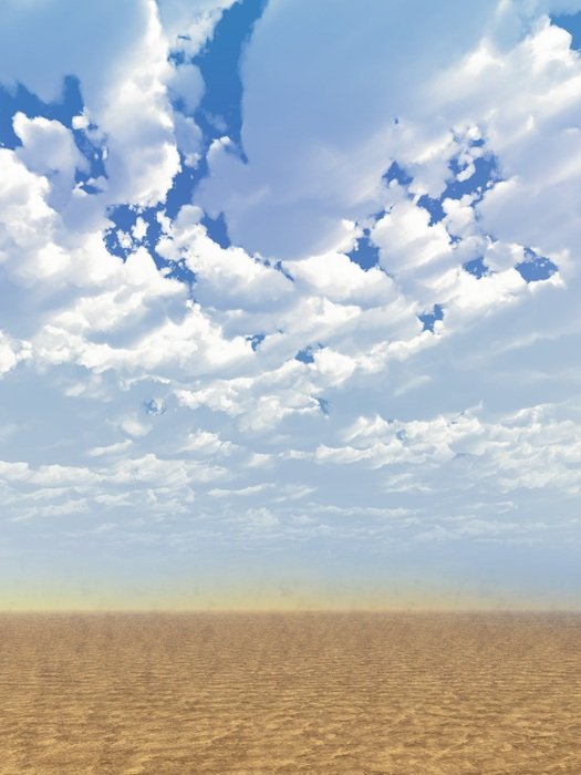 white clouds and blue sky over a sand desert