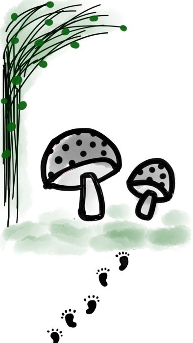 graphic image of traces to two mushrooms