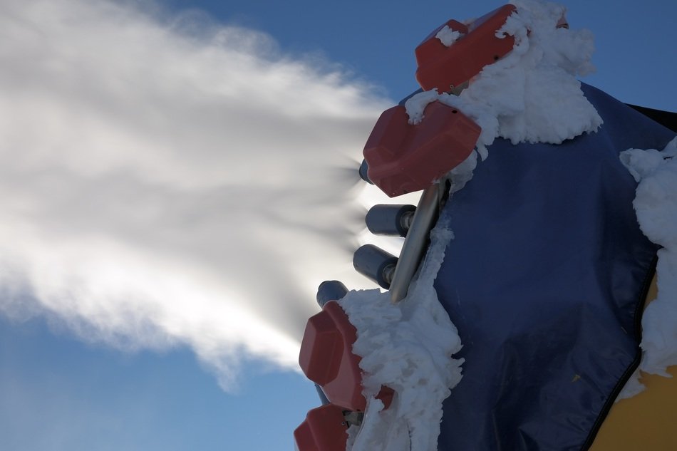 many nozzles of a snow cannon close-up
