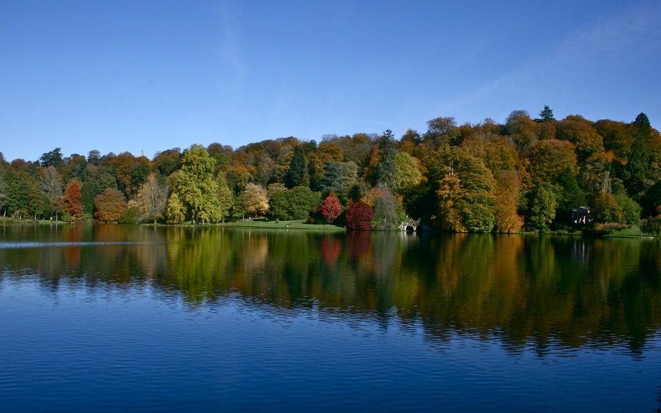 landscape of lake and forest in Stour-Head