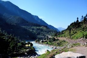 summer landscape with river in pakistan Mountains