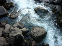 panorama view of water among large stones