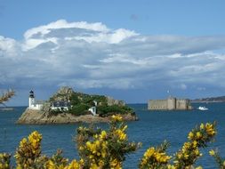 distant view of castle bull on an island in Brittany
