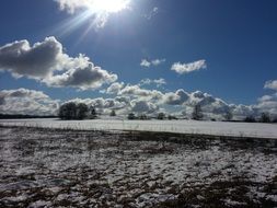 harvested field at sunny Winter day