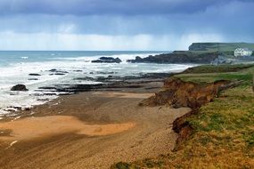 panorama of crooklets beach in cornwall